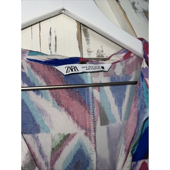 ZARA Printed Dress Summer Tribal Maxi Cover Up Kaftan colorful geo ikat M MEDIUM - Picture 6 of 14